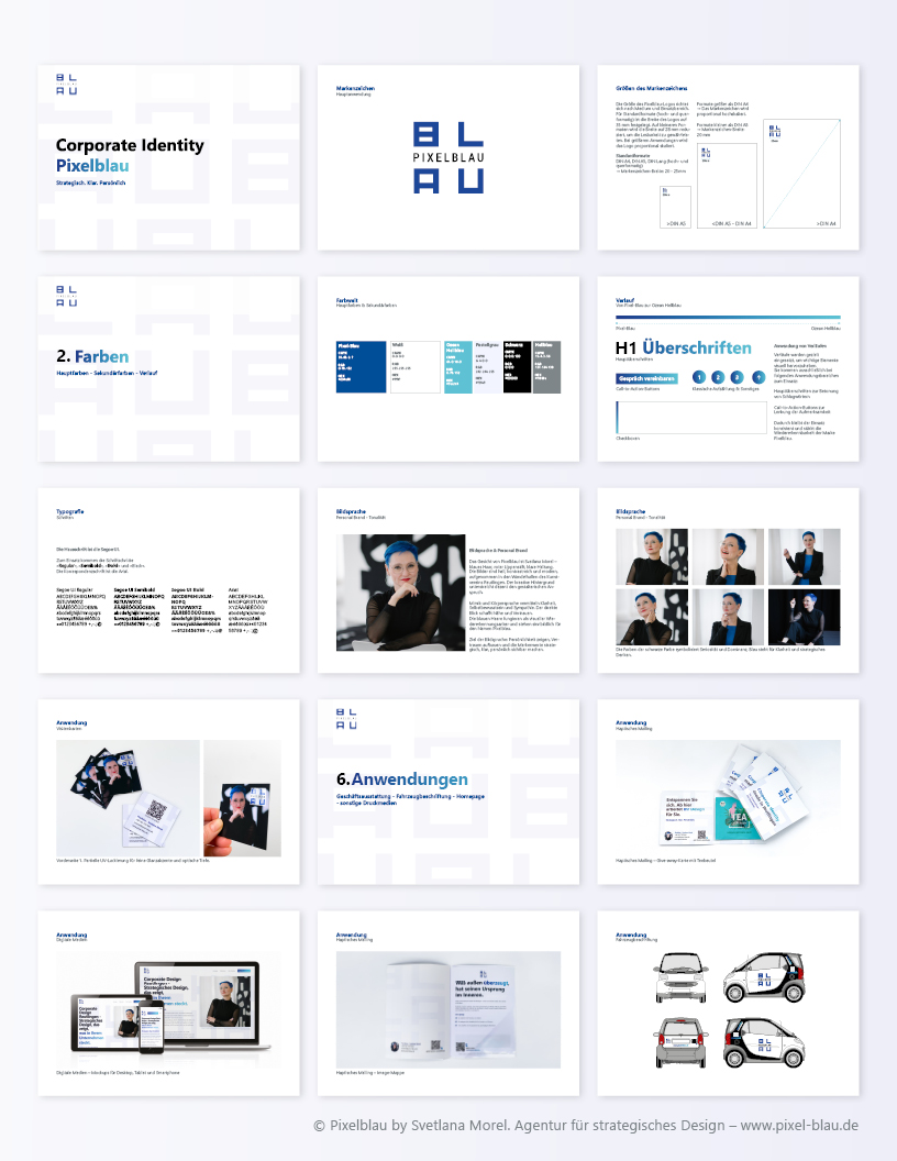 Pixelblau Styleguide - Corporate Identity Übersicht
